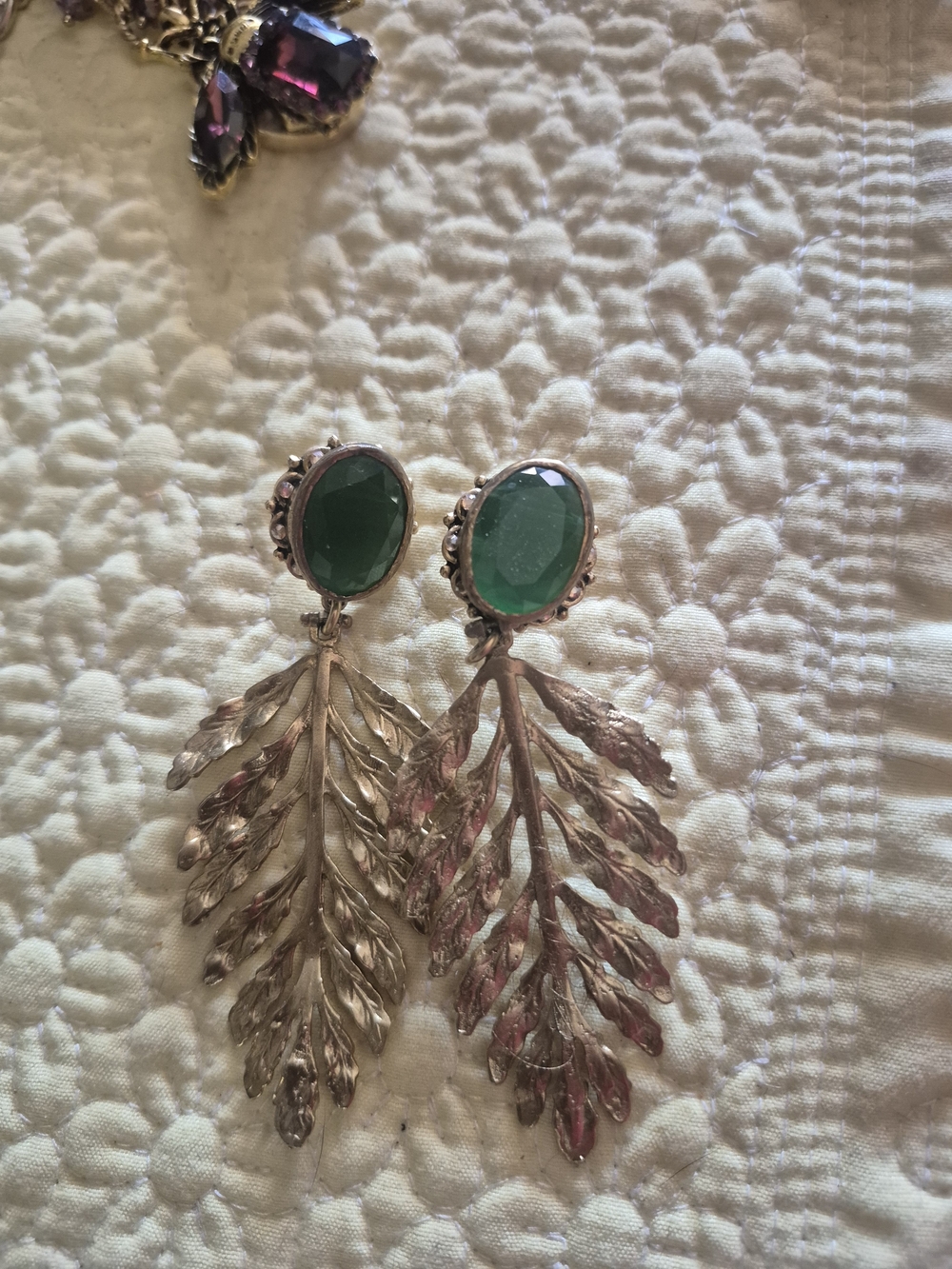 Green Gem Leaf Drop Earrings - Women Jewelry